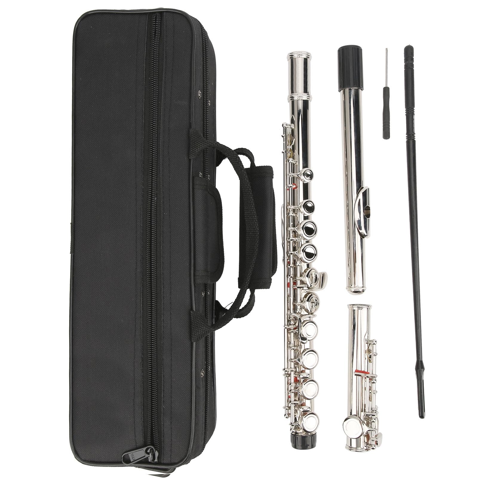 LADE 16 Hole C Flute Closed Key with Storage Bag Increased Tube Resonance Musical InstrumentSilver silver
