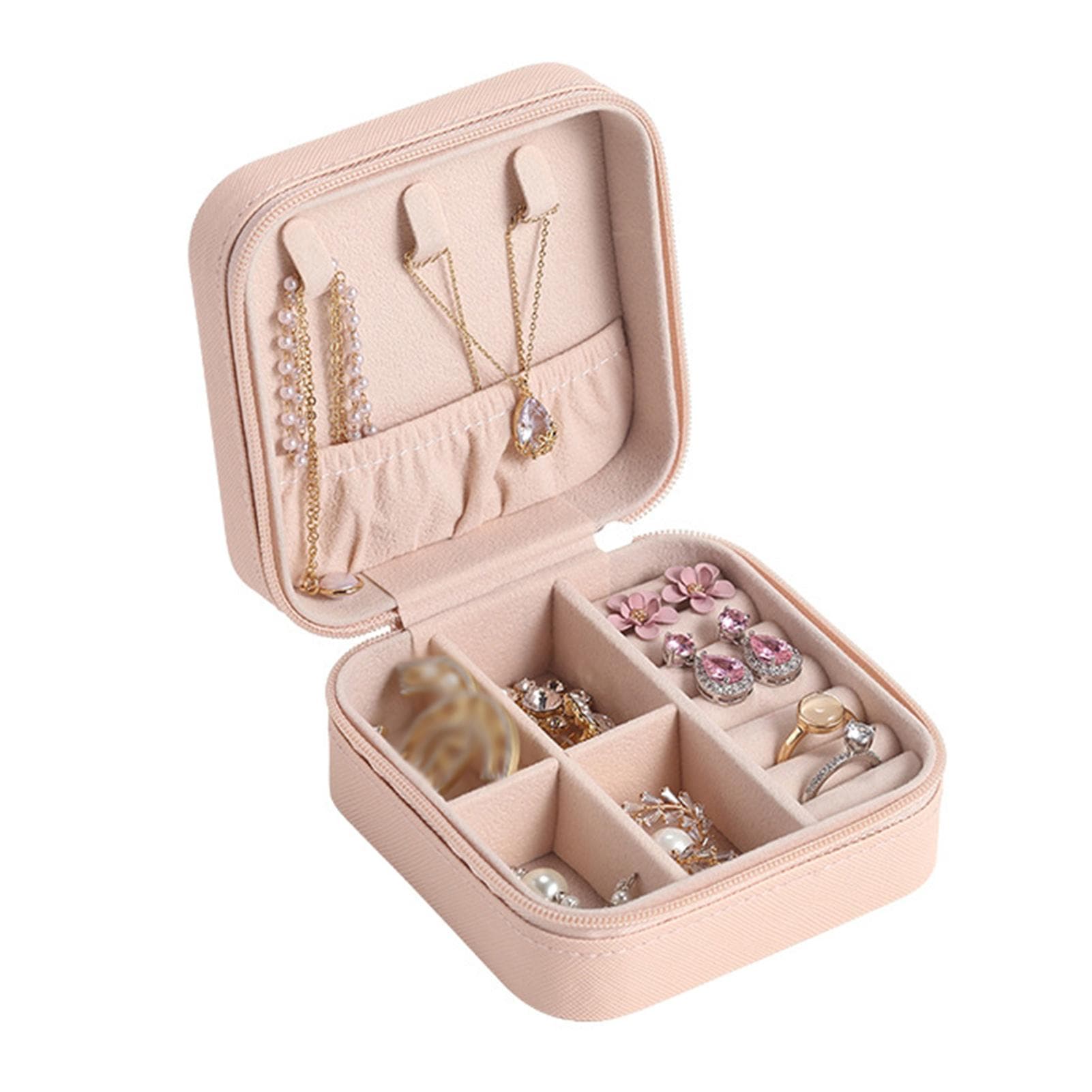 Jewelry Box Storage Organizer Small Portable Leather Single Layer Storage Case for Rings Earrings pink