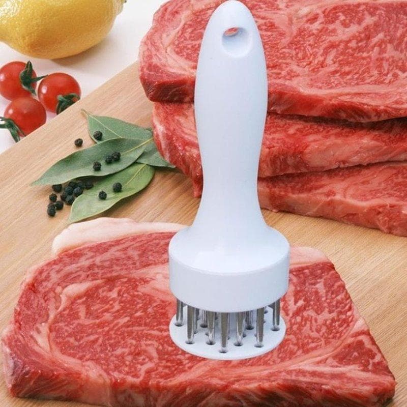 Profession Meat Tenderizer Needle For Steak Pork Kitchen Tool with 21 Steel Needle Loose Meat Hammer For Cooking BBQ Accessories white