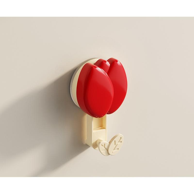 Tulip Suction Cup Hanger Towel Rack No Drill Adhesive Wall Mounted for Kitchen Bathroom, Vacuum Suction No Fall Off Heavy Duty red
