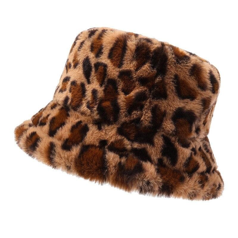 Hat Woman Winter Show Face Little Leopard Print Fisherman Hat Woman Versatile Warm Pot Hat Ins Plush Bucket Hat brown