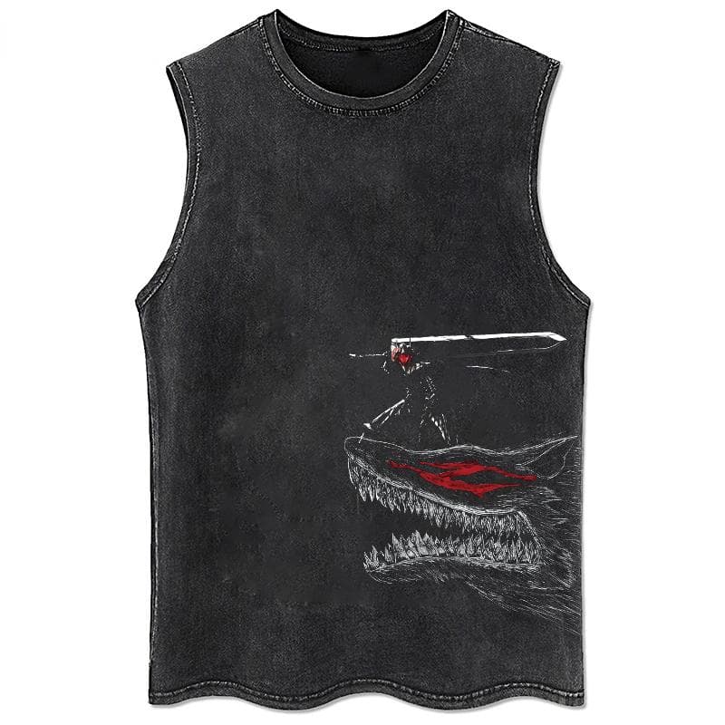 Anime Printed Washed Vest Retro Sports Fitness Casual Short-Sleeved Loose Large Size Summer M