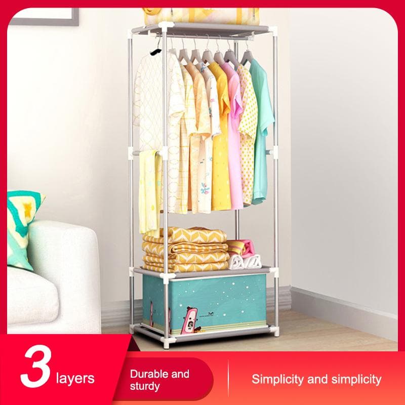 Simple coat rack floor hanging coat rack clothes rack thick steel tube assembly simple modern grey