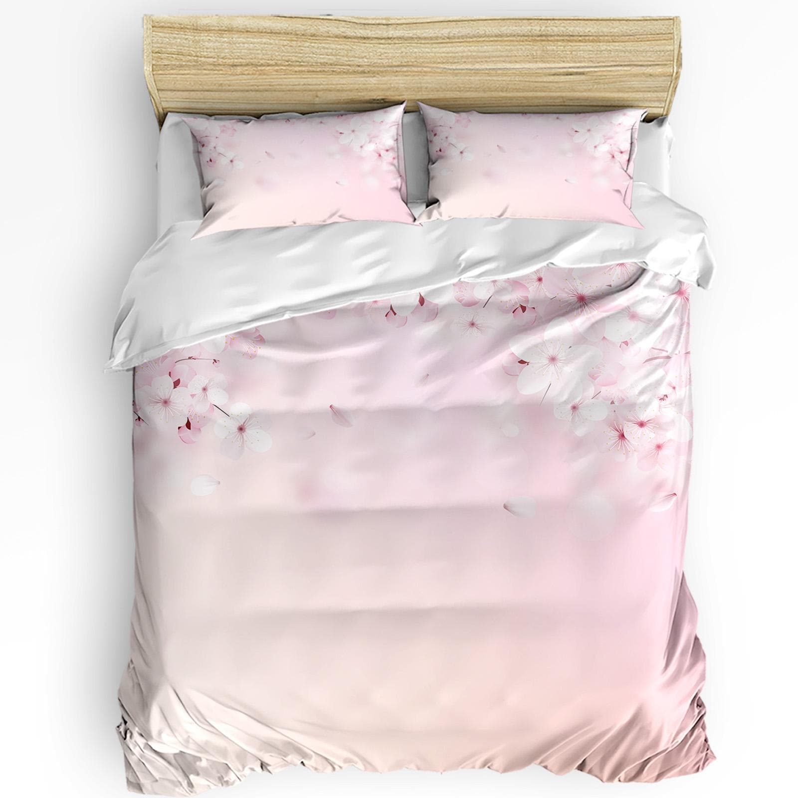 Japanese Style Sakura Cherry Blossom Pink Flower 3pcs Bedding Set For Double Bed Home Textile Duvet Cover Quilt Cover Pillowcase US Full(200x230cm)