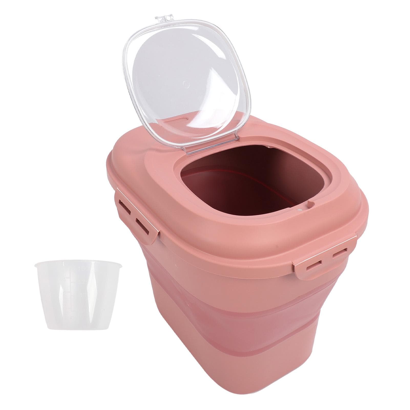 Collapsible Dog Food Container with Airtight Lid Large Dry Pet Food Bin for Dog Cat Cereal Rice L(for 6.5-9kg) pink