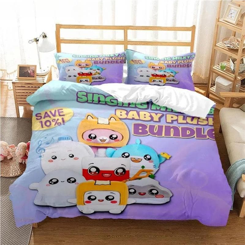L-Lankybox Animated Movie All Season Duvet Cartoon Cover Bedding Sets Soft Quilt Cover and Pillowcases Single/Double/Queen/King 135x200cm 2pcs