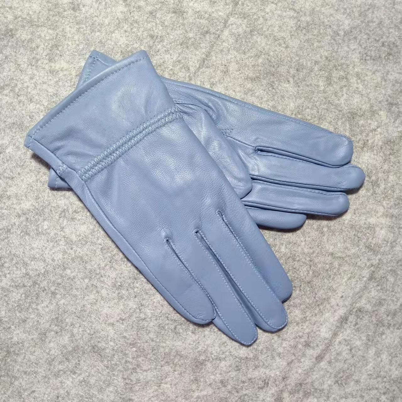 Women's Genuine Leather Winter Cycling Sheepskin Gloves - Korean Style One Size navy blue