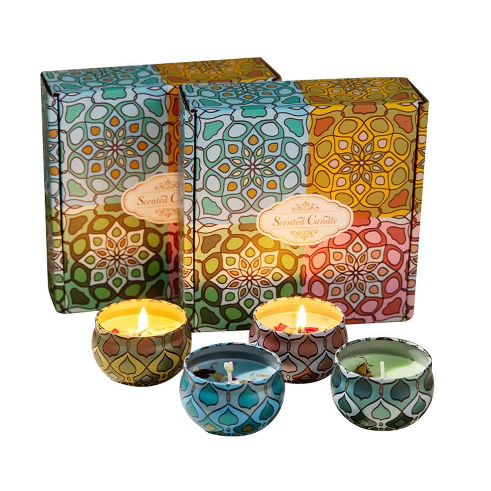 4Pcs Scented Candles Set, Soy Wax Candle in Metal Tin Aromatherapy Candles with Floral Scents Home multicolour