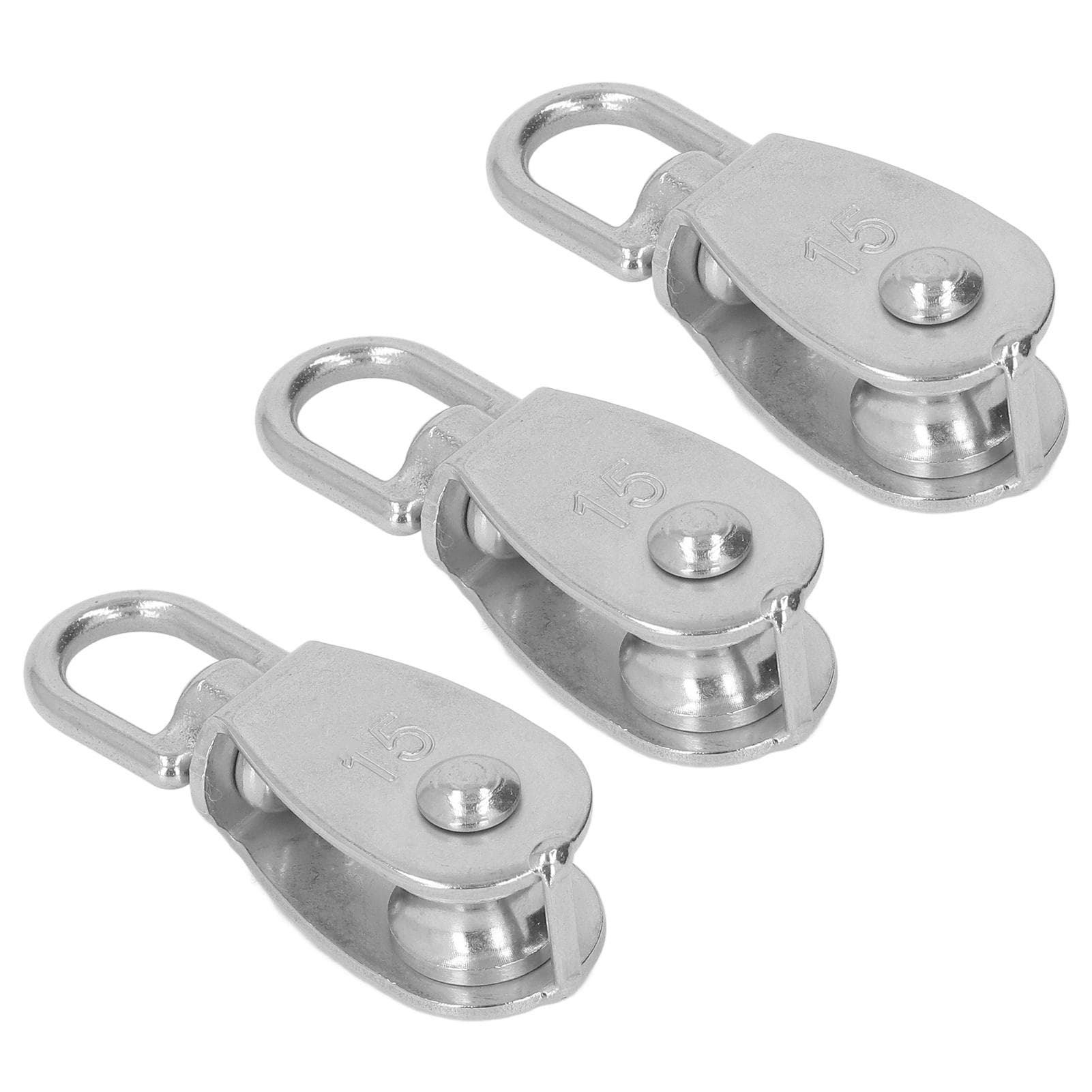 3PCS Single Pulley Block 35kg Load Capacity Stainless Steel M15 Hanging Wire Towing Wheel for