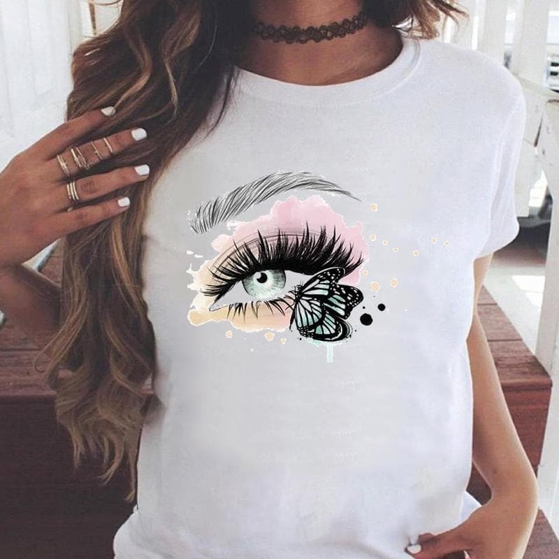 Tee Print Ladies Clothing Eye Lashes Trend Cute 90s Style Summer Female T Top Casual Short Sleeve Women's Fashion Graphic T-shirt 3XL