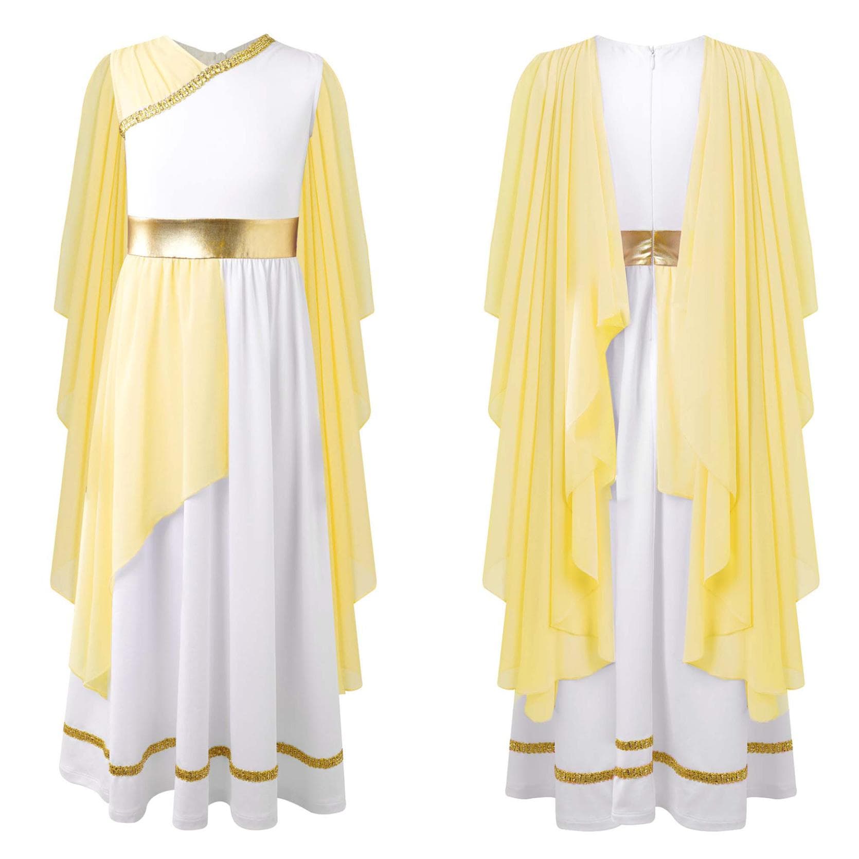 Kids Greek Costume Girls Roman Dress Ancient Greece Toga Gown Rome Princess Nobility Cosplay Fancy Dress Up 15-16 Years yellow