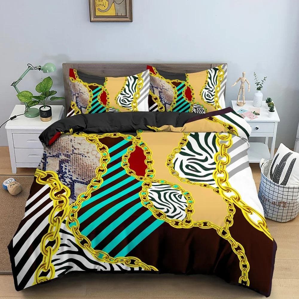 Gold Chains Duvet Cover Leopard Pattern Bedding Set Comforter Covers For Bedroom Twin King Size Soft Quilt Cover Home Textile 70x133cm 2pcs