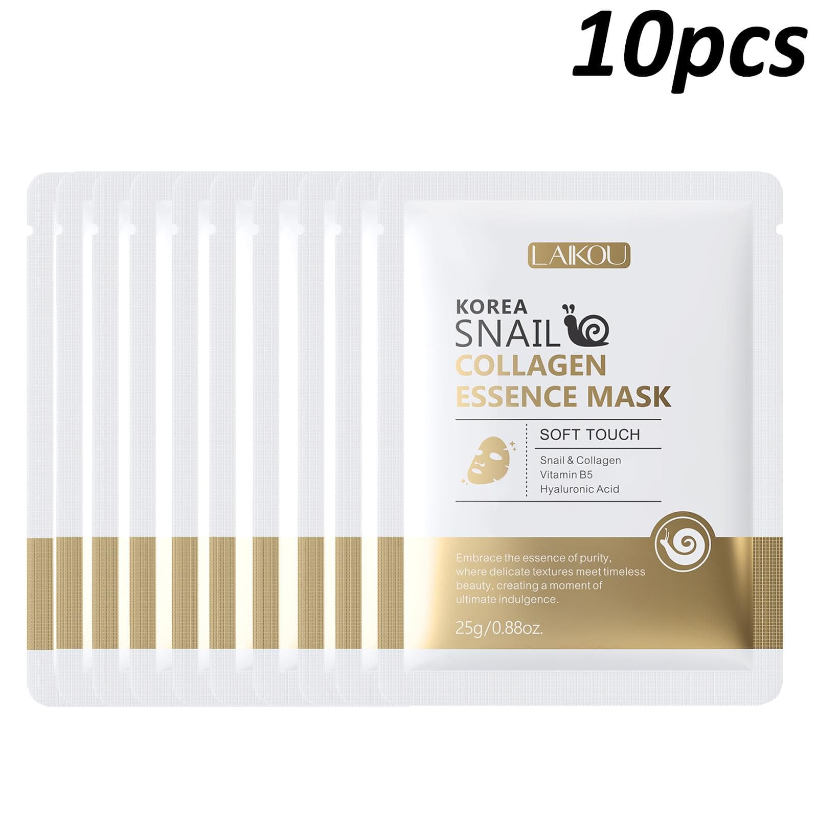 1/5/10pcs LAIGKU SNAIL COLLAGEN ESSENCE MASK - Deep Moisturizing & Nourishing, Hypoallergenic, Formaldehyde-Free, Whitening and Anti-wrinkle Mask 10pcs