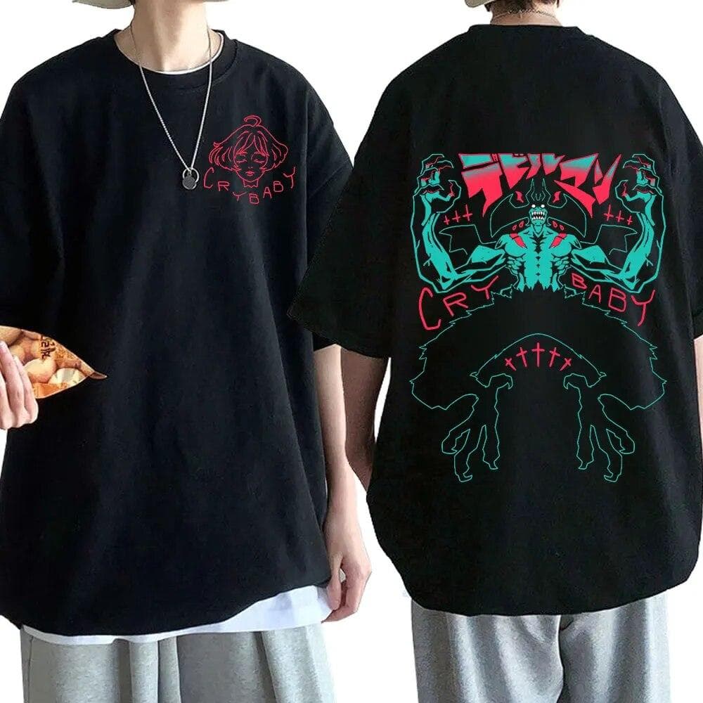 Anime Devilman Crybaby Double Sided Print T-shirt Unisex's Women Casual Cotton Oversized T-shirts Harajuku Streetwear Tees Cosplay S