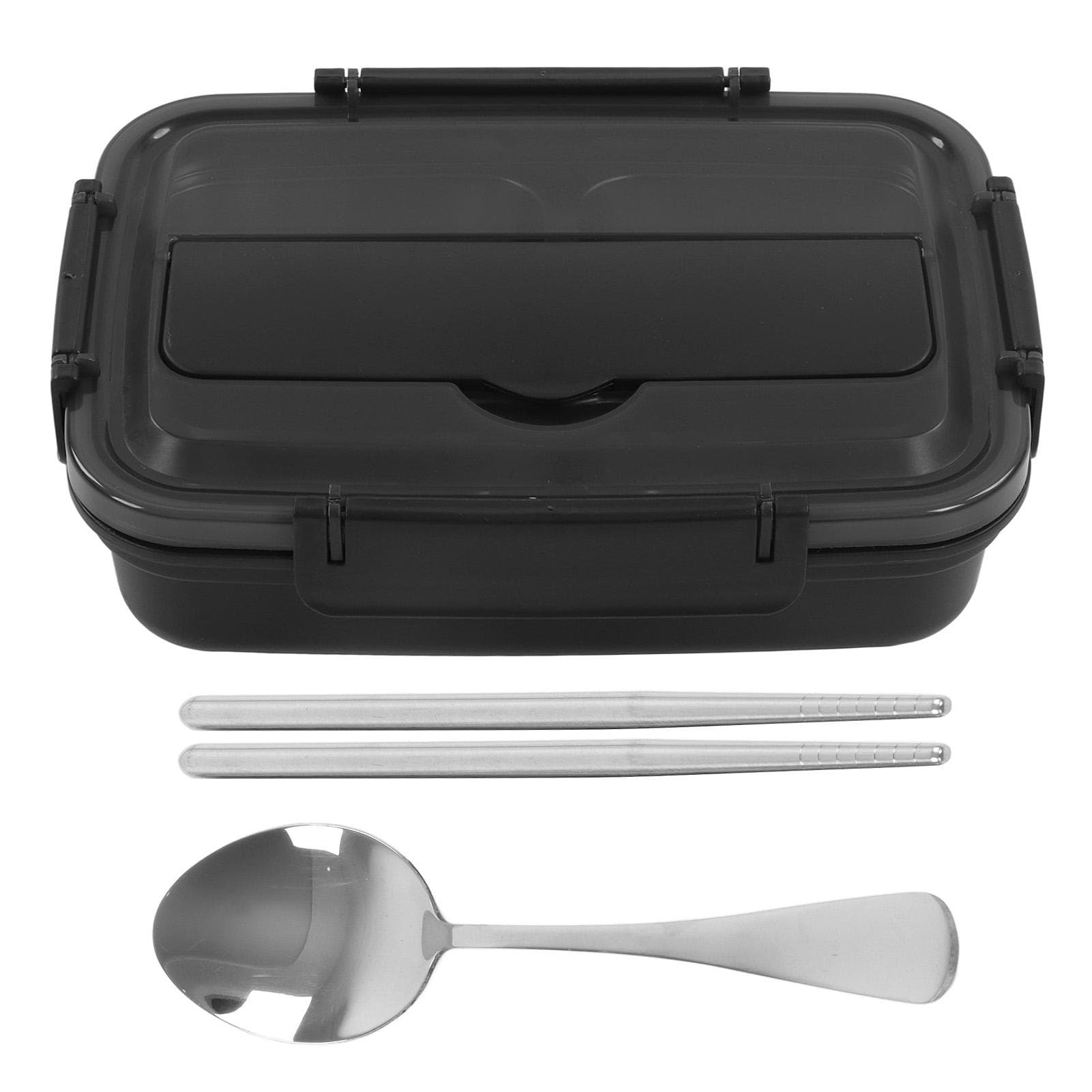 Lunch Box 4 Compartments 304 Stainless Steel Tableware Portable Lunch Containers for School Office L(for 6.5-9kg) black