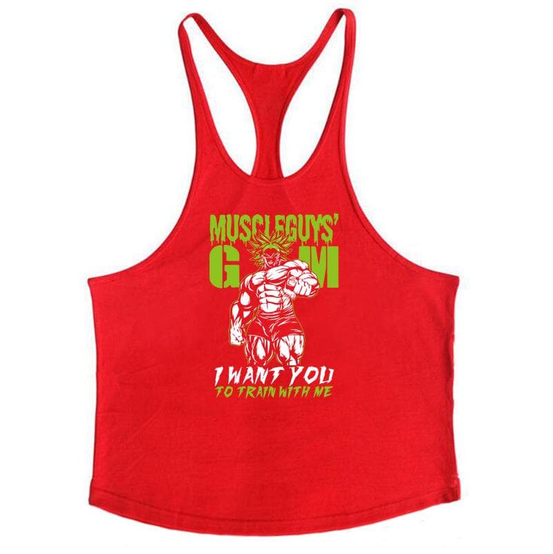 Men's European Size Elastic Cotton Sports Vest for Fitness & Bodybuilding XL red