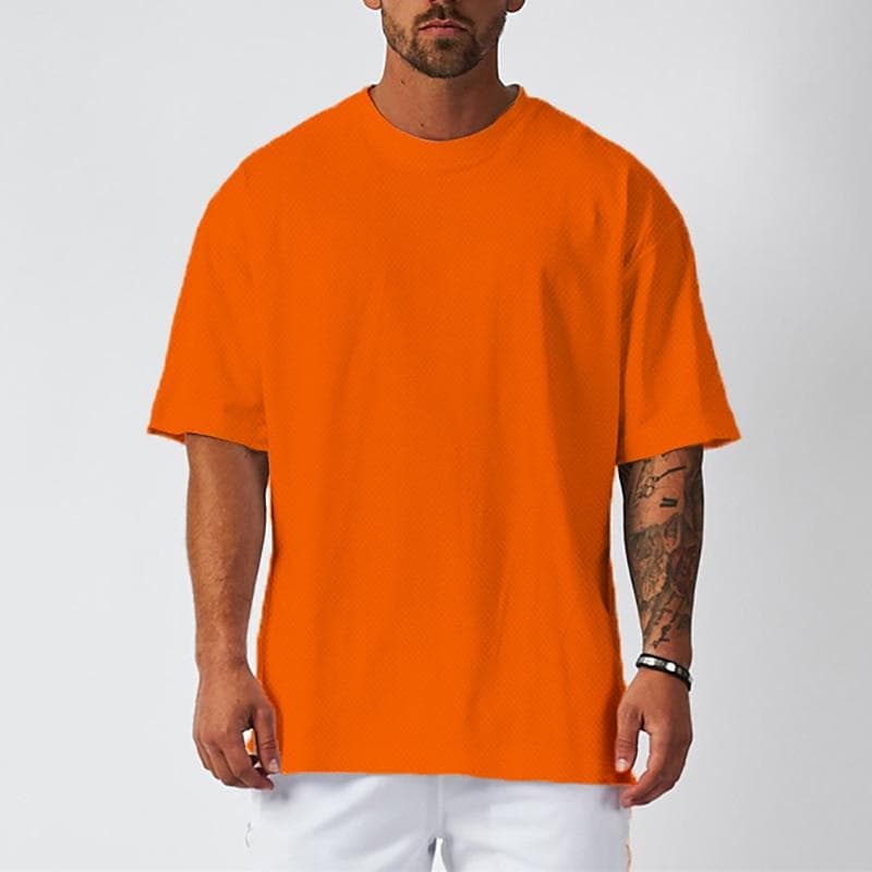 Do The Work New Brand Mens Loose Oversized Bodybuilding Fitness Summer Quick-drying Mesh Gym Sports Solid Color Tee Shirt M orange