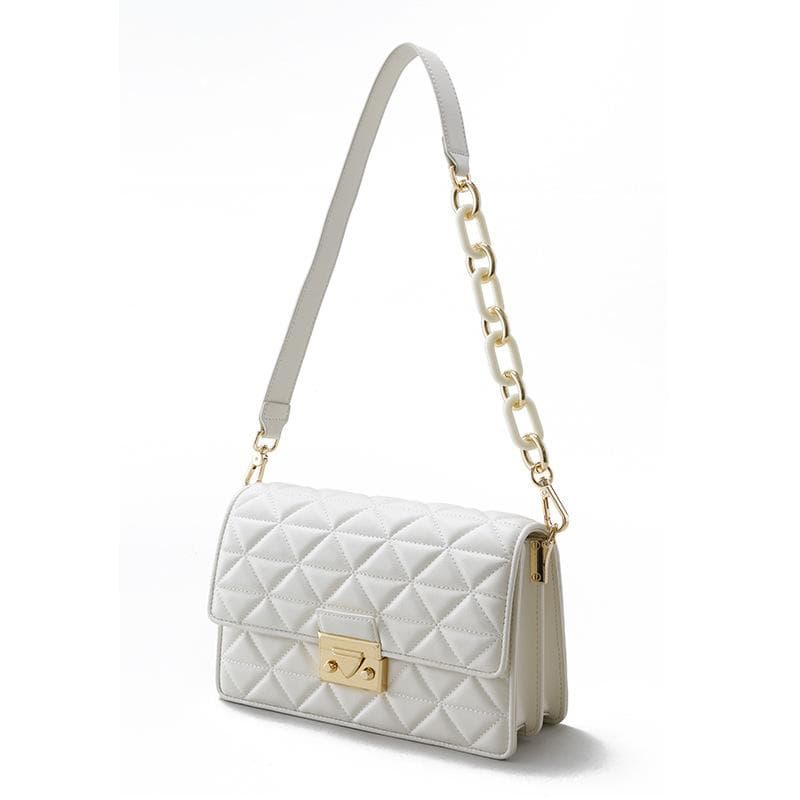 Niche High-end Leather Small Fragrance Style Diamond Chain Underarm Small Square Bag One-shoulder Crossbody Bag Women's Bag white