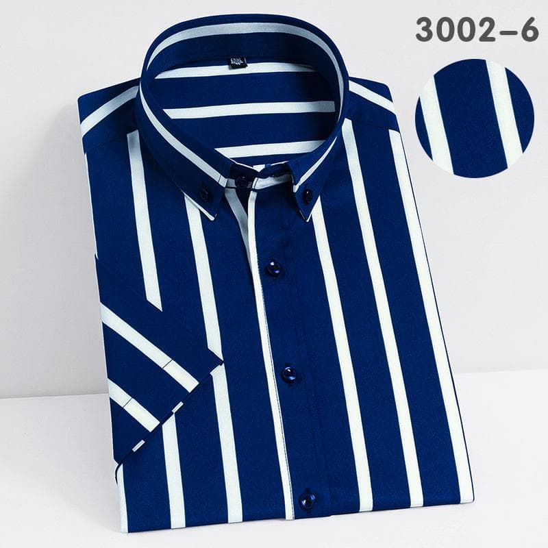 Short Sleeve Strech Striped Shirts for Men Summer Soft Business Mens Dress Shirt Casual Regular Fit Quality No Front Pocket XXXXXL blue