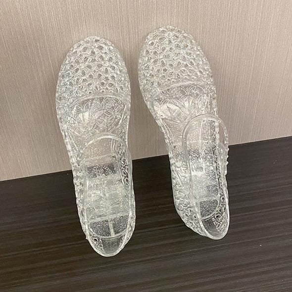 Women's Crystal Jelly Low Heel Sandals Summer Closed Toe Slingback Ankle Strap Sheer Soft Beach Shoes Clear Chunky Slide Glitter Dress Shoes for Women 40 white