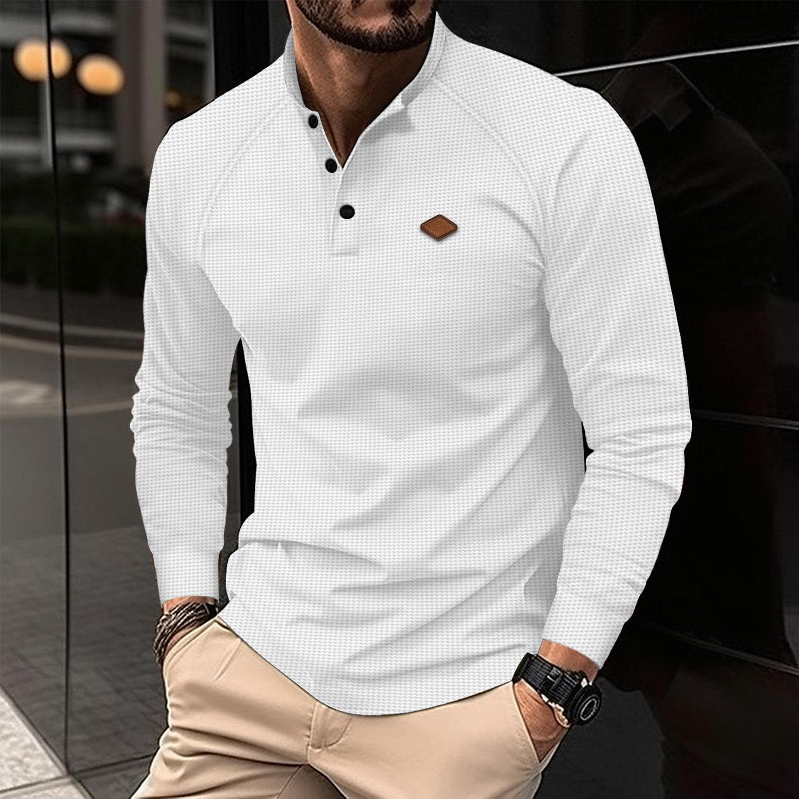 New Autumn and Winter Men's POLO Shirt Lapel Solid Color Long Sleeve Sports XXL