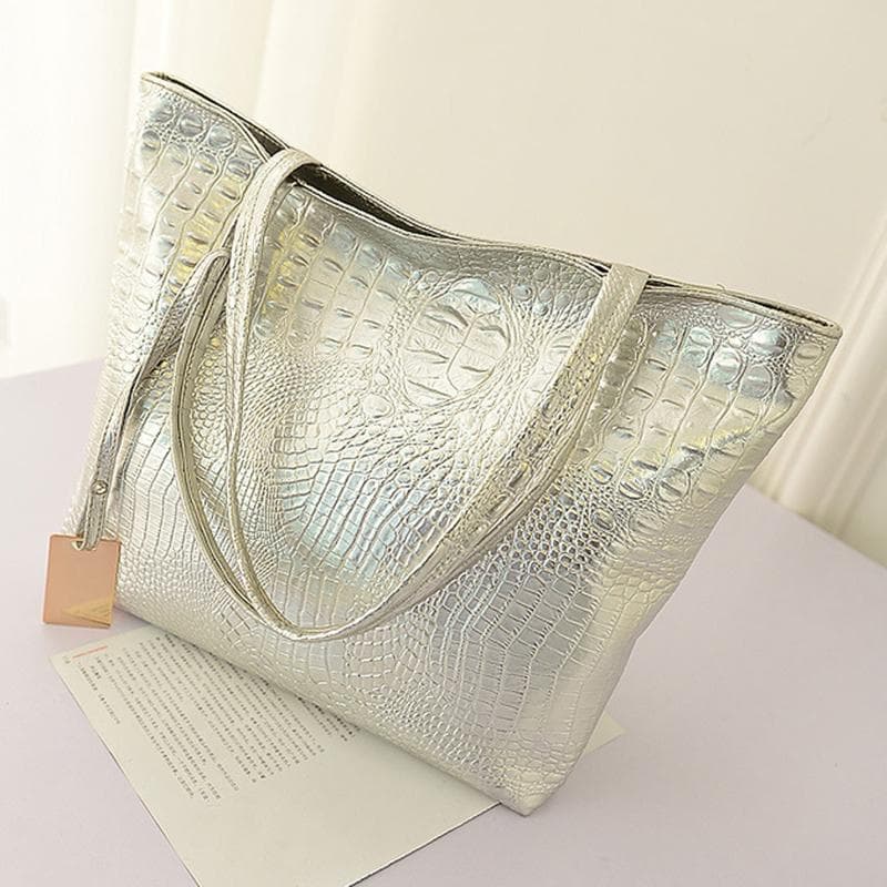 Yogodlns Women's Shoulder Bags Large Capacity PU Leather Retro Crocodile Pattern HandBag Fashion Underarm Shopper Totes for Dropshipping 33x11x31cm silver