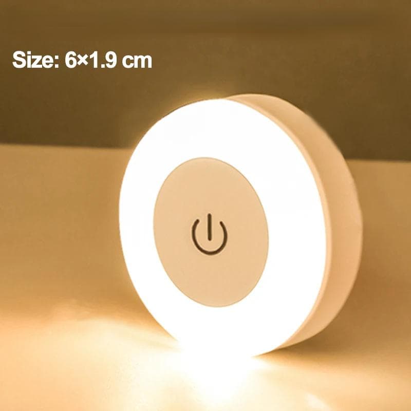 Mini LED Touch Sensor Night Lights USB Rechargeable Kitchen Bedroom Magnetic Base Wall Light Round Portable Night Lamp warm white
