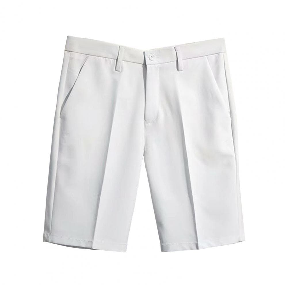 Men Office Shorts Elegant Men's Business Suit Pants with Mid Waist Button Closure Knee Length Formal Office for A for Men 30 white