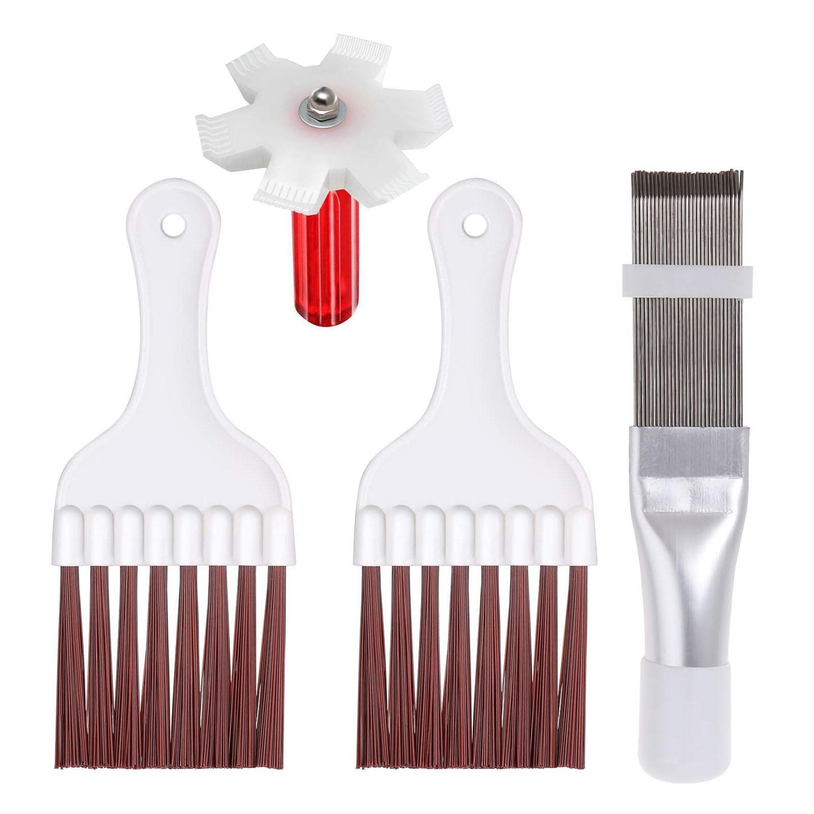 4pcs Air Conditioner Condenser Fin Cleaning Brush and Comb Set Fin Cleaner Fin Straightener Brush &Fin Comb & 1 SS Fin Comb