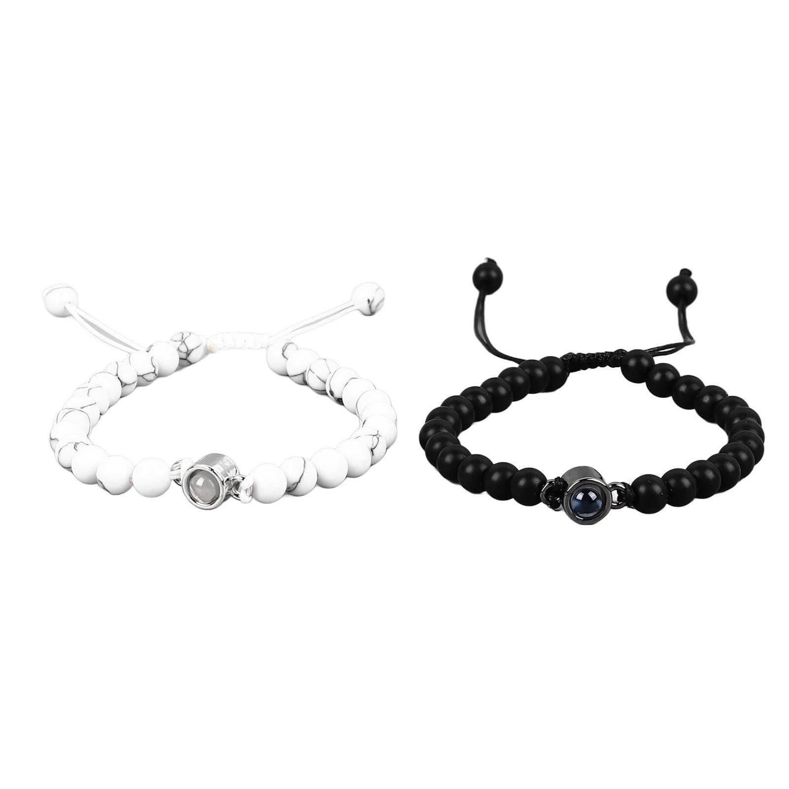 2PCS Couple Bracelets Black and White Bead Projection Bracelet Turquoise Stone Bracelet for