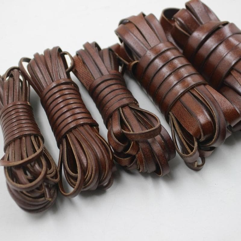 Vintage Genuine Cowhide Leather Cord Strip Flat Rope DIY Leather Craft Jewelry Bag 5 Meters Leathercraft 4mm 5 meters