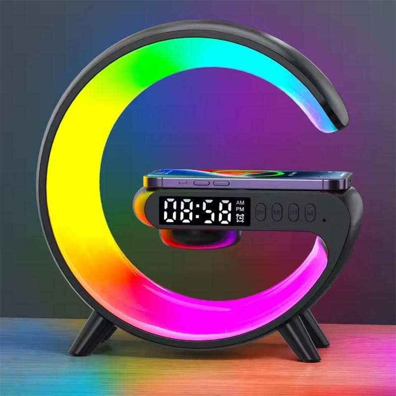 Multifunction Wireless Charger Pad Stand Speaker TF RGB Night Light 15W Fast Charging Station for iPhone Samsung Xiaomi Huawei black