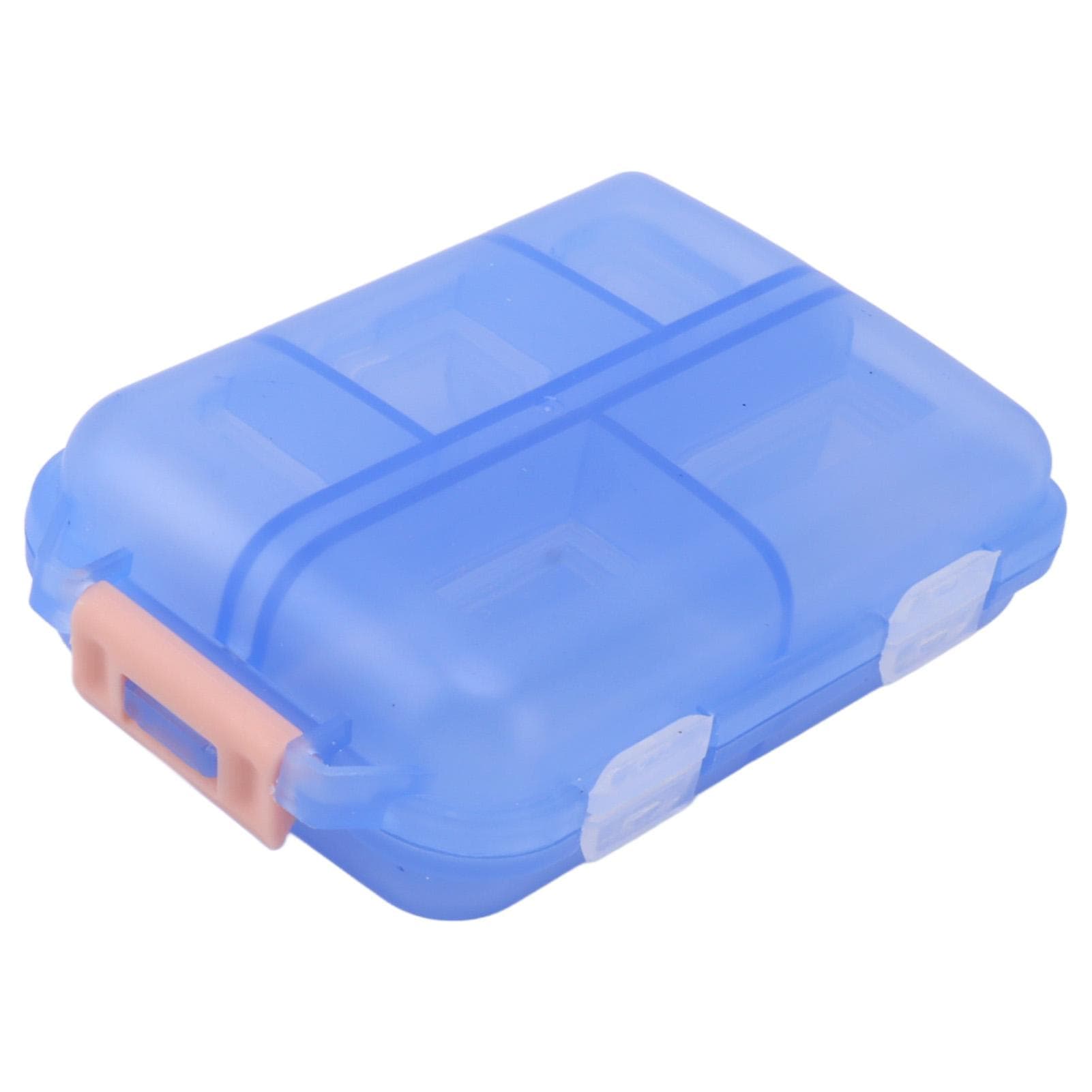 Medicine Box Medicine Case Plastic Waterproof 10 Compartments Buckle Lock Weekly Portable Medicine blue
