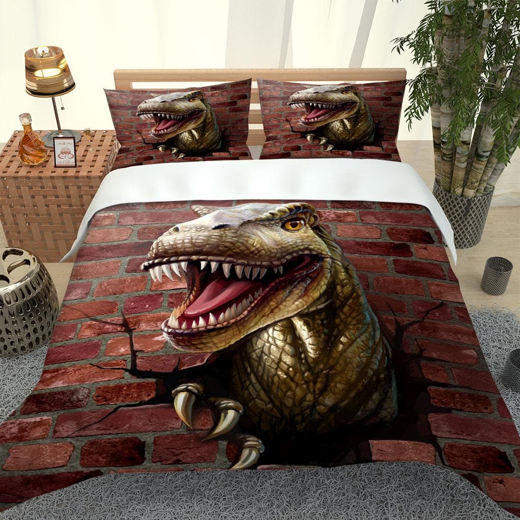 Full Double Bed Set Animal Dinosaurs 3D Duvet Cover King Queen Funny Bedding Set Kids Girls Polyester Cover 2 Pillowcase W90xL190cm
