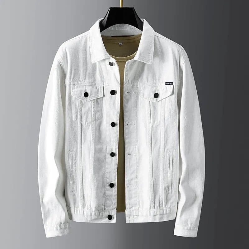 Spring and Autumn Men's Casual Simple Solid Color Denim Jacket XXL white
