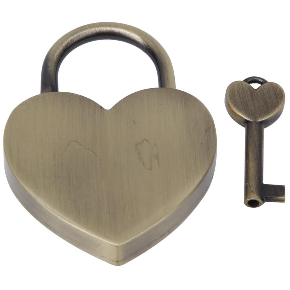 1 Set Heart Lock Metal Vintage Padlock Household Craft Supplies with Key 45x59mmAncient Gold bronze