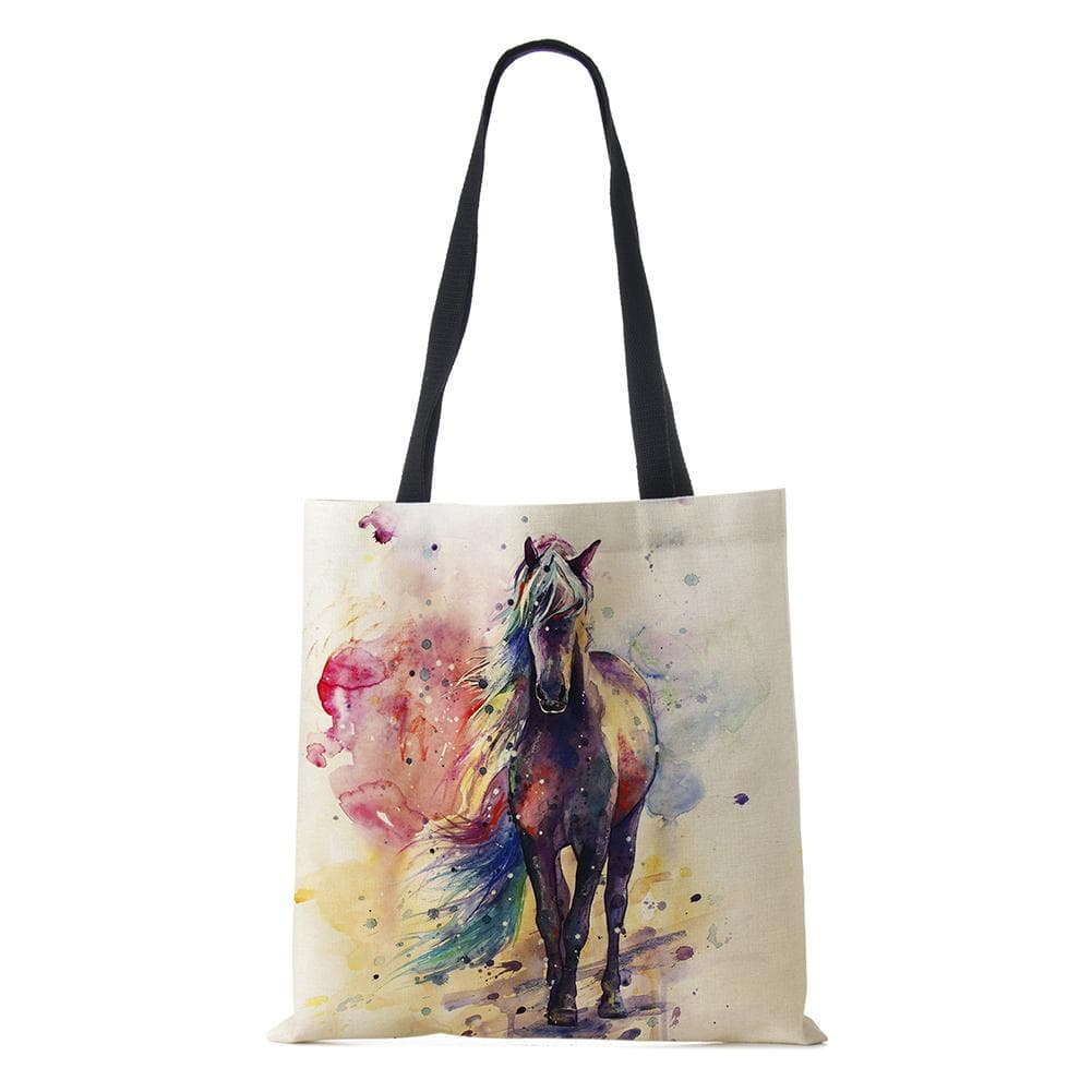 Women Canvas Shoulder Bag Shopper Casual Grocery Handbag Print Horse Vintage Large Capacity Tote Books Bag