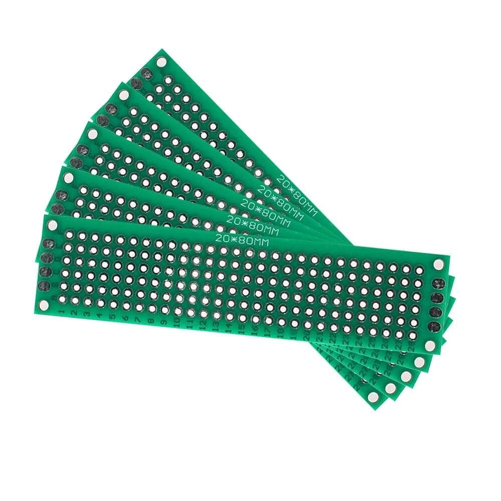 Universal PCB Circuit Protoboard Double Sided Breadboard 2*8CM Green Blue White Stripboard Prototyping Board DIY Electronic Kit 5 pcs white