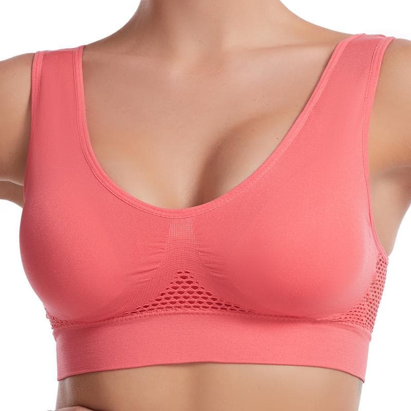 No steel ring hollow mesh ventilation hole sports bra shockproof yoga running large size underwear women's sports bra XXXXL watermelon red
