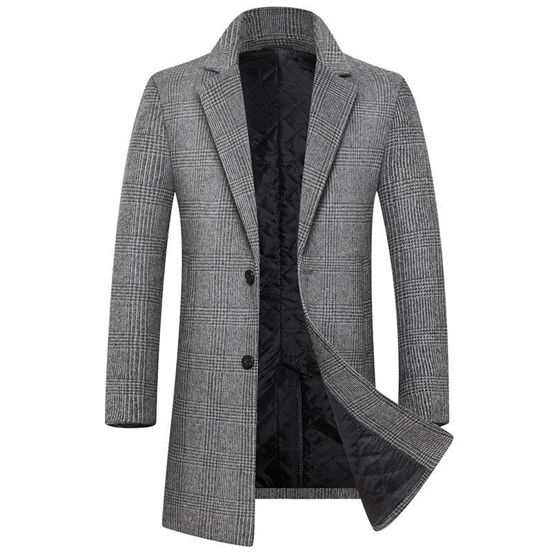 Autumn and Winter New Checked Wool Coat Men's Wool Coat Medium Long Woolen Men's Coat 195-4XL