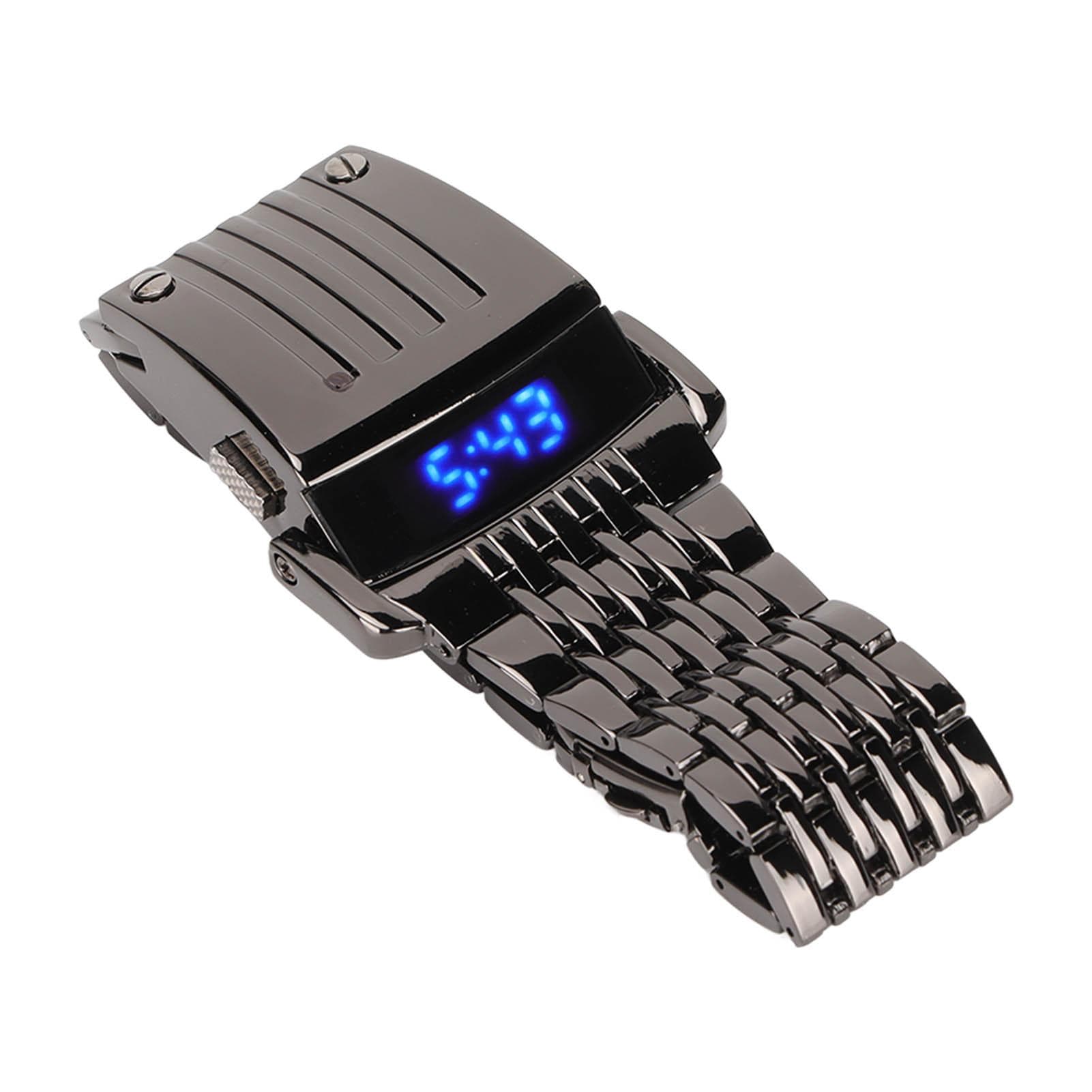 Alloy Watch LED Digital Display Quick Release Fashionable Men Watch for Daily Business Black Blue