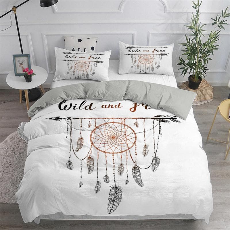 Dreamcatcher White Duvet Cover Microfiber Bohemian Print King Bedding Set For Girls Adults Soft Comforter Cover With Pillowcase EU single(135x200cm)