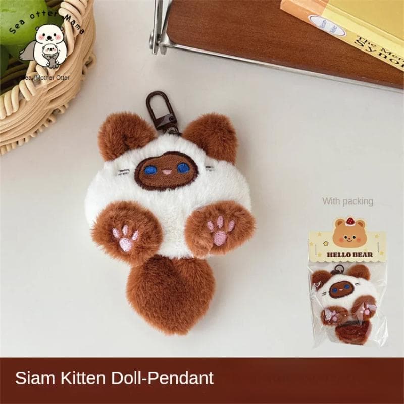 Cute Plush Cat Doll Pendant Girl Backpack Doll Pendant Couple Bag Keychain Decorative Gift brown