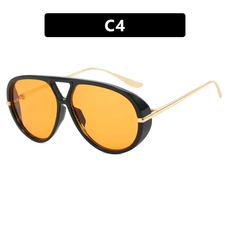 Oversized Oval Punk Pilot Sunglasses Women Vintage Metal Frame UV400 Shield Luxury Sun Glasses for Ladies