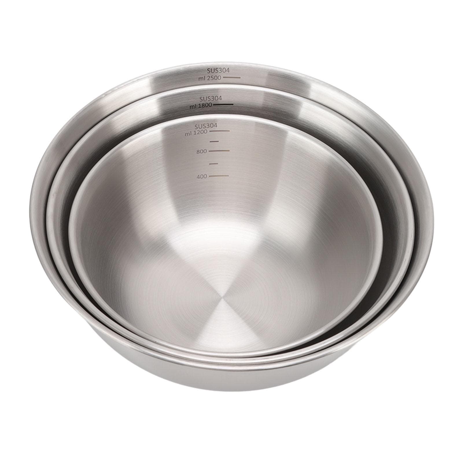 3pcs Salad Serving Bowls 304 Food Grade Stainless Steel Stackable Mixing Bowls With Scale for L(for 6.5-9kg)