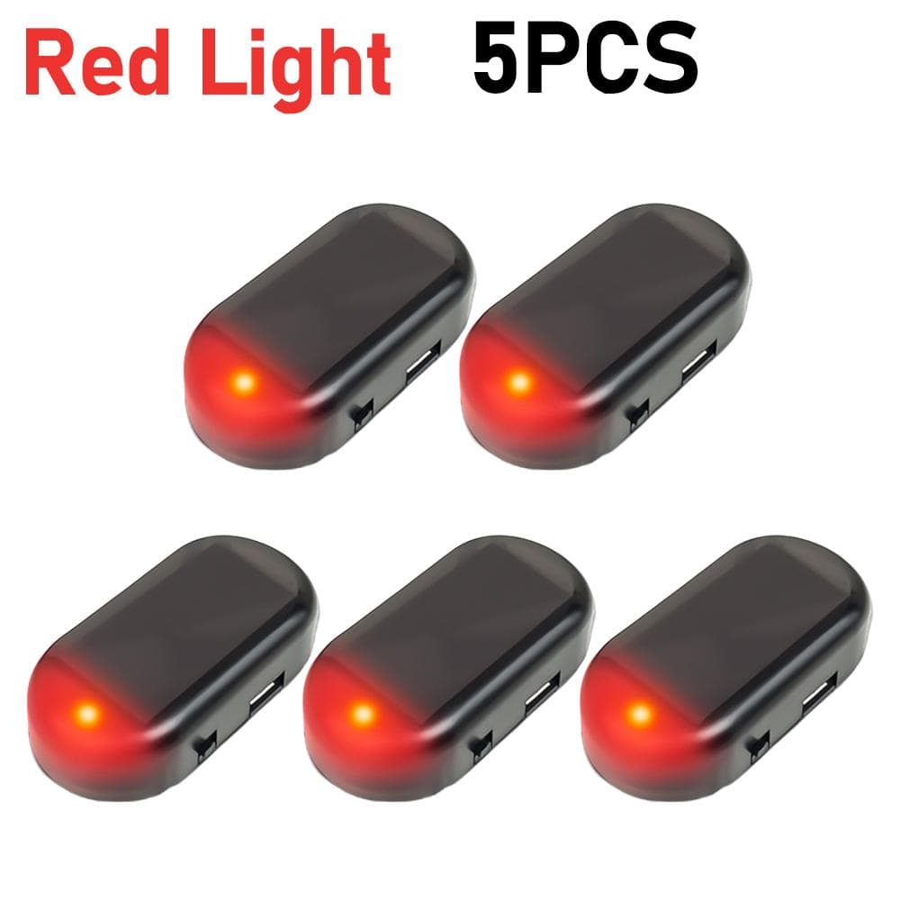 Universal Car Fake Security Light USB Solar Simulated Anti-Theft Warning Light Dummy Alarm Light LED Flashing Imitation Caution Lamp Strobe Light 5PCS red