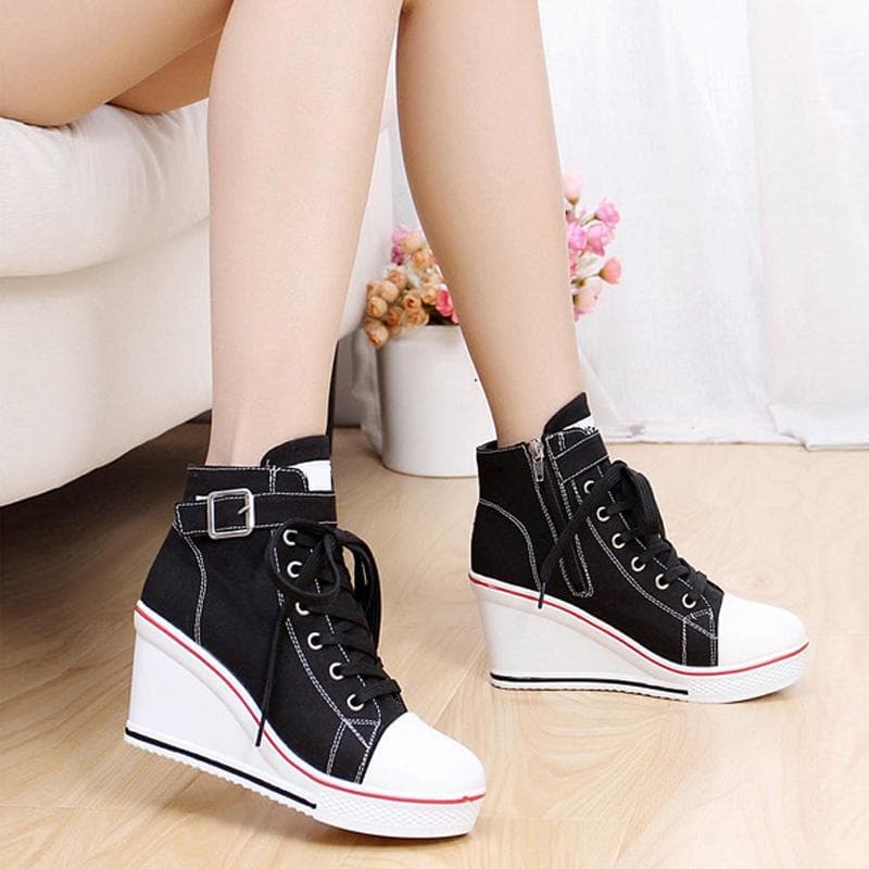 Womens Wedge High Top Sneakers Casual Sport Outdoor Sneakers 42 black