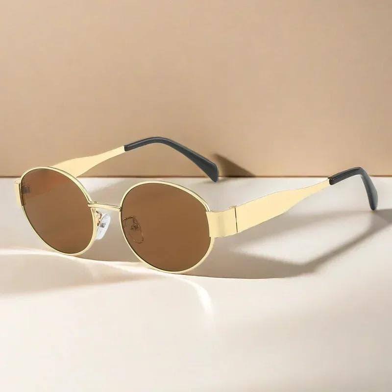 Oval Metal Frame Sunglasses UV400 Protection Fashion Concave Design High-end Feel Eyewear for Women Men