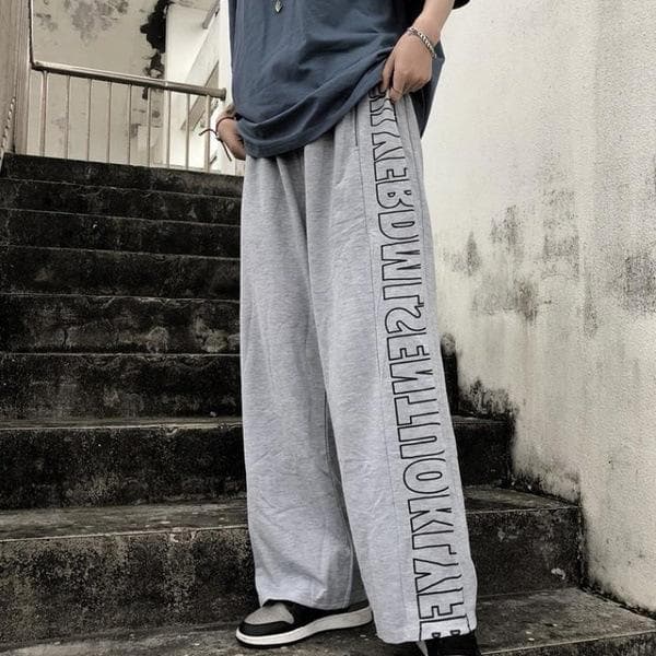Spring and Autumn New Korean Version Straight Letters High Street Loose Sports Casual Pants for Men and Women XXL grey