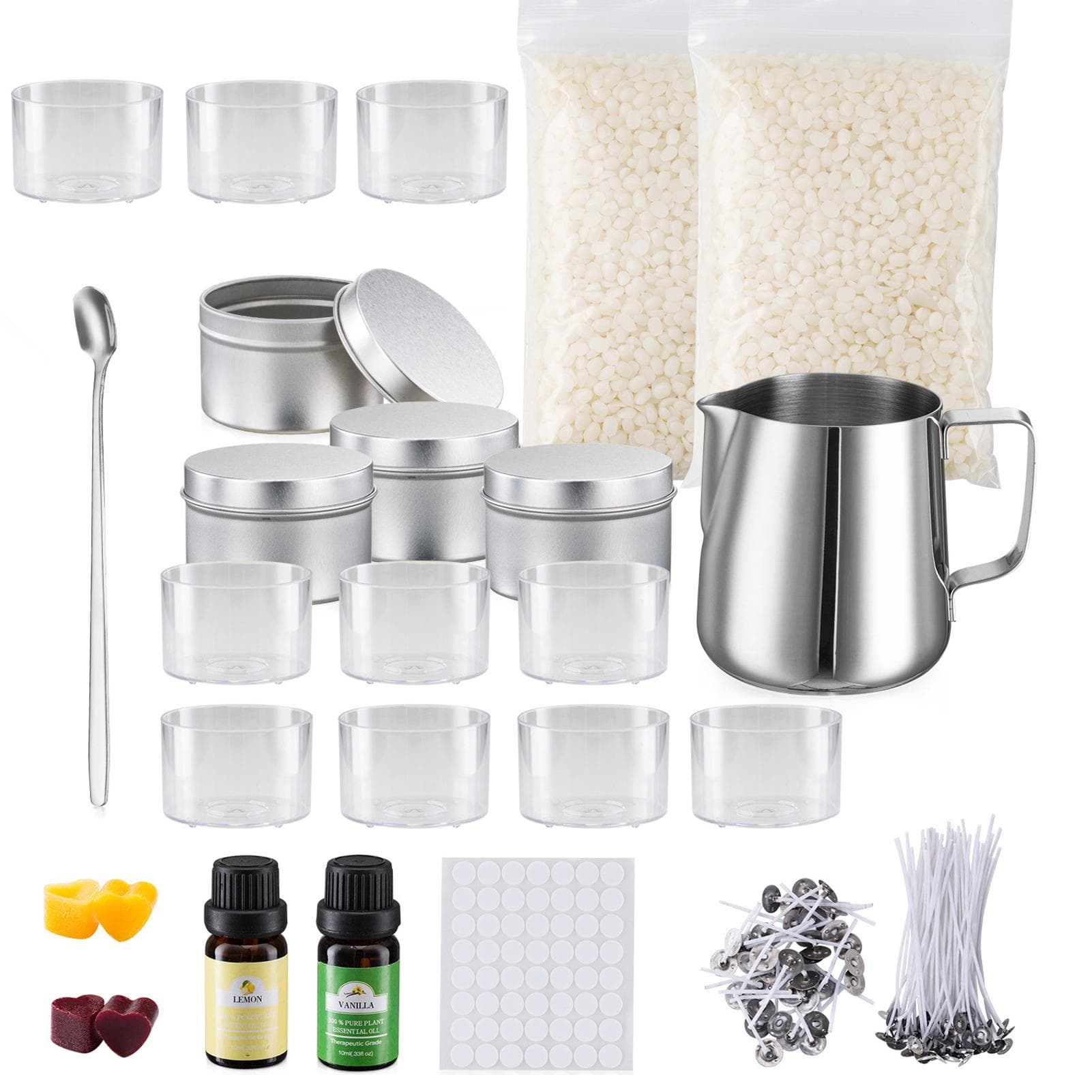 DIY Candle Making Kit Supplies Full Beginners Set Including Beeswax Pot Candle Wicks Candle Dye white